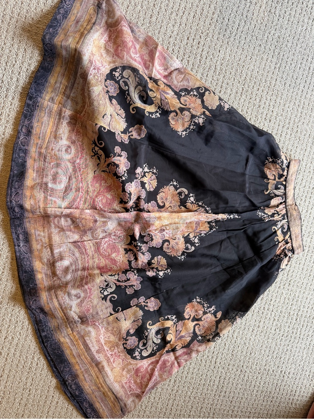 Black Floral Border Midi Skirt - Elegant Paisley Print